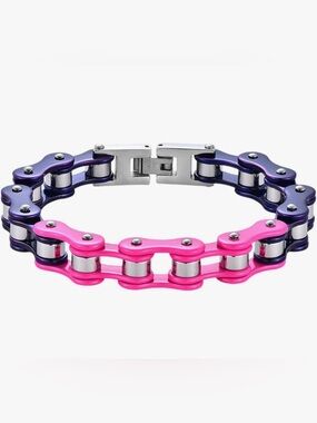 Pink and Purple Biker Chain Link Bracelet